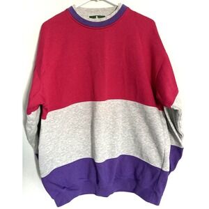 Hunt Club Sweatshirt Women 18W Colorblock Pink Gray Purple Crewneck Fleece Top